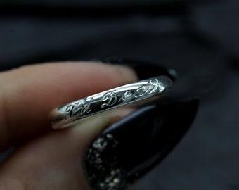 Til Death Wedding Ring, Silver Til Death Ring, Women's Til Death Ring, Hand Engraved Til Death Ring