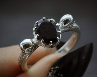 Skull Engagement Ring, Silver Skull Ring, Gothic Skull Engagement Ring