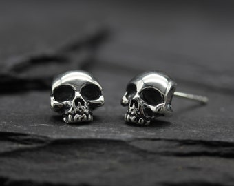 Silver Skull Earrings, Skull Studs