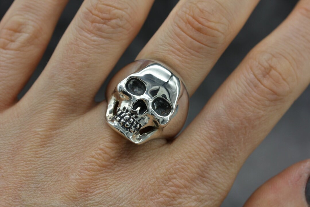Silver Anatomical Skull Ring Men's Skull Ring Heavy Etsy
