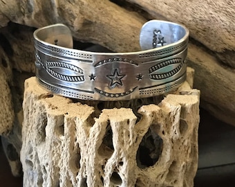 Sterling silver cuff bracelet with a Texas Star stamped into silver.Made in USA