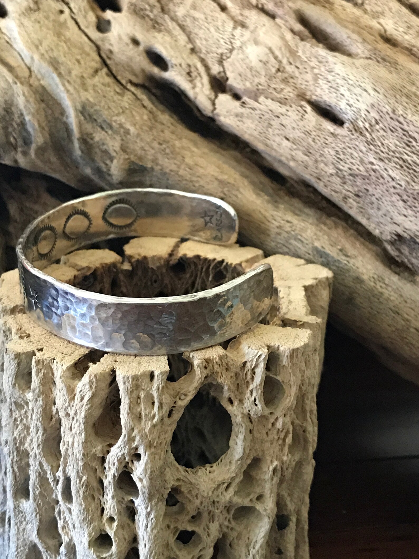 Handmade Hammer Beaten Oval Cuff ~ Sterling Silver