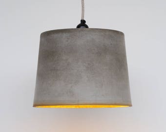 Industrial Lightweight Concrete Ceiling Pendant Lampshade with Rust Coloured Rim / Minimal / Urban / Bespoke / Grey / Off White / Plaster /