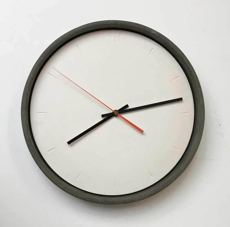 Industrial Concrete and Jesmonite Wall Clock / Minimal Design / Scandinavian /Urban / Modern / Contemporary / Dark Grey / Off White image 8