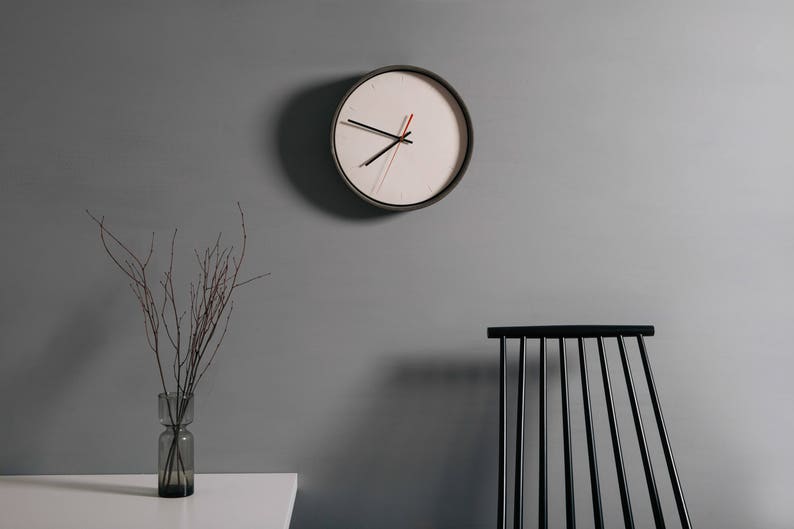 Industrial Concrete and Jesmonite Wall Clock / Minimal Design / Scandinavian /Urban / Modern / Contemporary / Dark Grey / Off White image 3