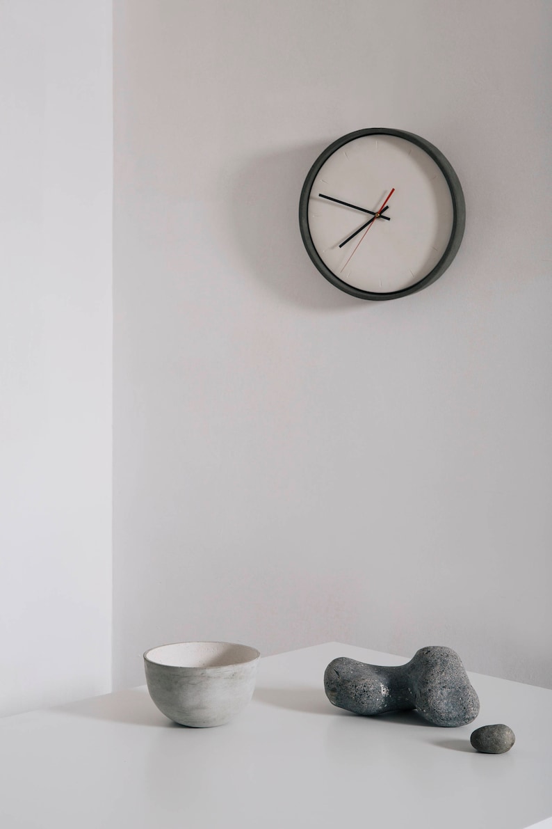 Industrial Concrete and Jesmonite Wall Clock / Minimal Design / Scandinavian /Urban / Modern / Contemporary / Dark Grey / Off White image 5