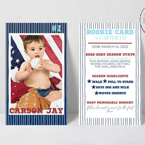 Rookie Card 1st Birthday Einladung Insert, Rookie of the Year Invite, Baseball Birthday Party, bearbeitbare Vorlage