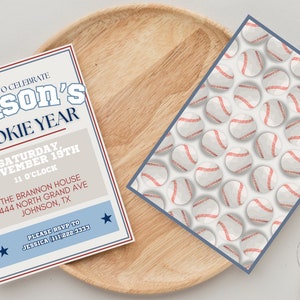 Invitación de béisbol del año de novato, invitación de primer cumpleaños, invitación móvil de tarjeta de novato, descarga digital totalmente personalizable