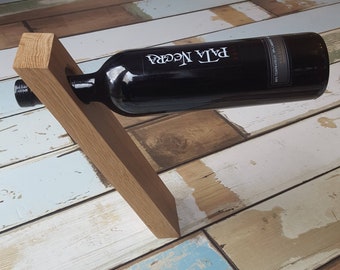 Modern Floating Wine Bottle Holder - Wine Stand - Wine Display - Solid Oak - House Warming Gift