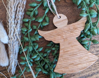 Reclaimed Oak Angel-kerstbal: houten boomdecoratie