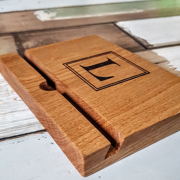 Handmade Tablet/IPad/Phone Stand Oak and Walnut, Modern Phone Holder, Father's Day Gift Personalised