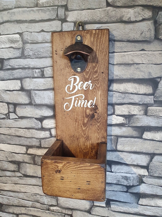 Handmade Wall Mounted Bottle Opener With Reclaimed Rustic Wood Etsy