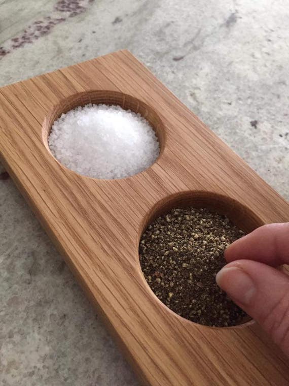 Handmade Salt and Pepper Pinch Pot Oak Spice Dispenser Perfect