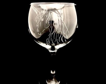 Unicorn gin glass / Gin glass engraved / Magic horse