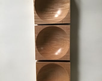 Tiger Maple Bowls: Set of Three Lacquered Candy Dishes