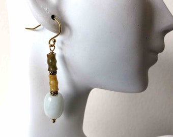 Vintage Chinese Jadeite Jade 24kt Sterling Earrings Many Colors