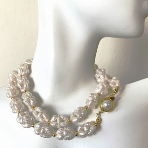 Vintage Natural Woven Pearls Choker Necklace, Bold Pearl Gold Design, Beaded Pearl Bride Necklace, 18&quot; Long, June Birthstone, Great Gift
