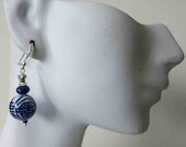 Vintage Chinese Blue and White Porcelain Shou and Double Happiness Earrings