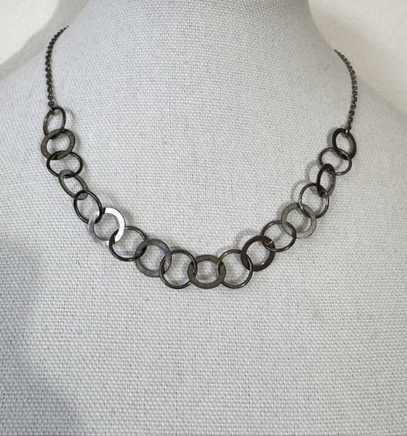 New Solid Sterling Silver Circle Necklace, Antiqu… - image 1