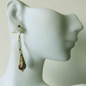 Vintage Chinese Red Cloisonne Jade Earrings,24kt Gold Plated Sterling Ear Wires, Dangle Drop Asian Earrings, Great Gift