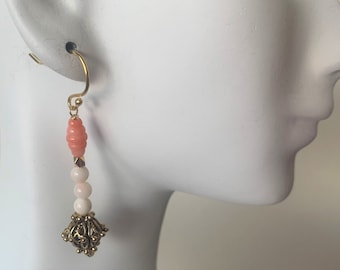 Vintage Angel Skin Coral Dangle Earrings: 24kt Gold Sterling Silver Boho Style Jewelry Jewelry