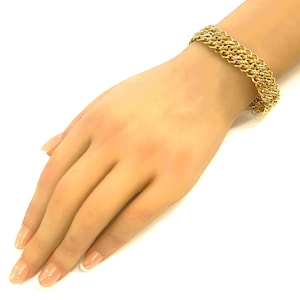 Vintage Gold Plated Sterling Woven Bracelet: Handmade Wide Cuff, 7.5&quot;