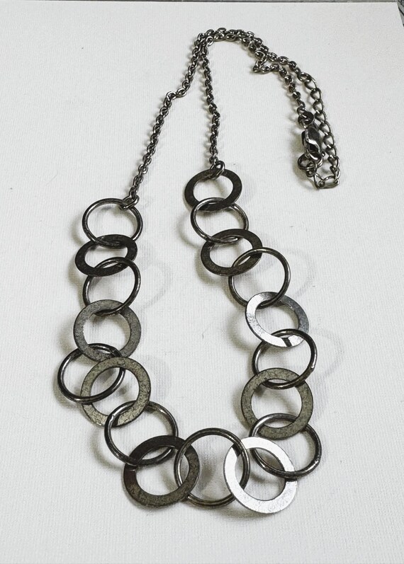 New Solid Sterling Silver Circle Necklace, Antiqu… - image 2