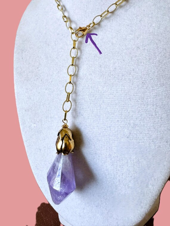 New 24" Adjustable Gold Solid Sterling Amethyst L… - image 7