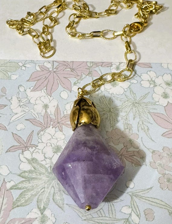 New 24" Adjustable Gold Solid Sterling Amethyst L… - image 2