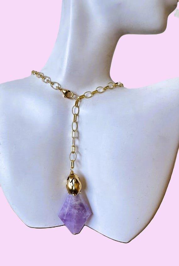 New 24" Adjustable Gold Solid Sterling Amethyst L… - image 8