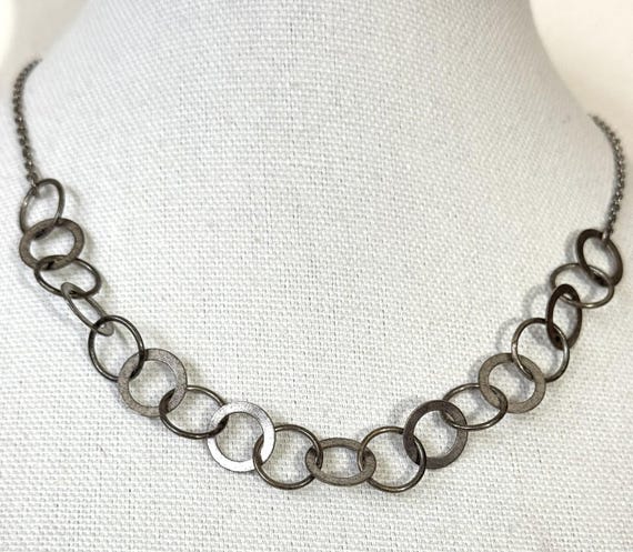 New Solid Sterling Silver Circle Necklace, Antiqu… - image 4