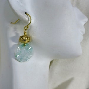 Vintage Chinese Burma Jade Jadeite 925 Earrings, Moss In Snow Yin Yang Earrings, 24kt Gold Sterling Dangle Drop Asian Earrings, Great Gift
