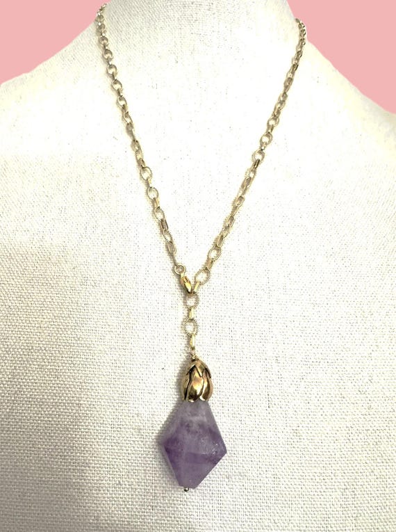 New 24" Adjustable Gold Solid Sterling Amethyst L… - image 5