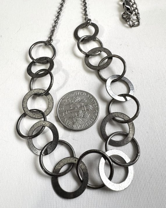 New Solid Sterling Silver Circle Necklace, Antiqu… - image 6