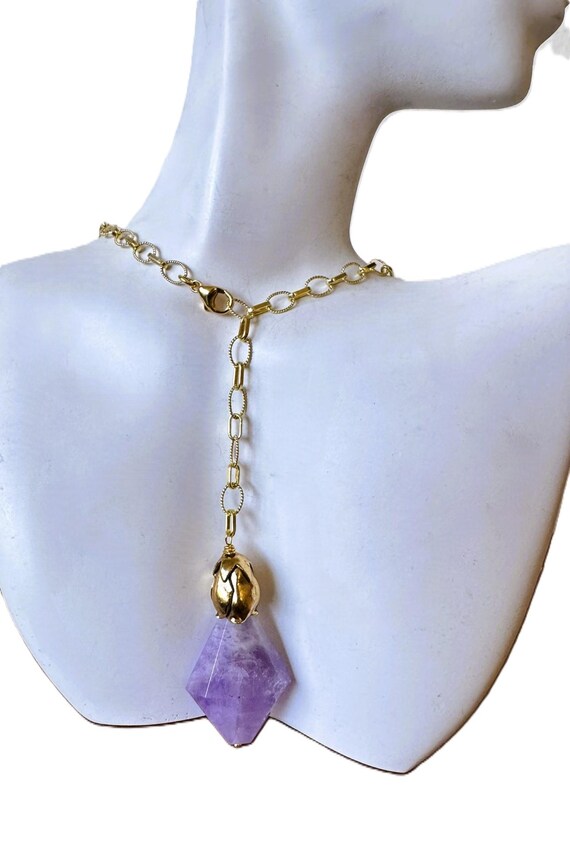 New 24" Adjustable Gold Solid Sterling Amethyst L… - image 4