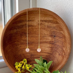 Natural Rose Quartz Threader Earrings Gemstone Threader Earrings Crystal Ball Earring Threader Healing Crystal Earring Threaders