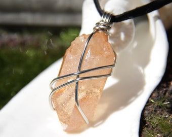 Tangerine Aura Quartz Crystal Necklace Aura Crystal Choker Crystal Healing Gemstone Sacral Chakra