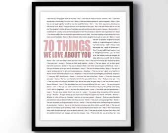70 THINGS We Love About You; 70th birthday gift for woman; 70th Birthday; Grandma 70th Birthday; 70th birthday gift for mom; 70th birthday