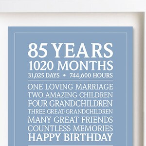 85th Birthday Gift Downloadable Personalized Birthday Custom Birthday Present Milestone Digital Print 85 Years image 6