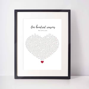 100 GRÜNDE I Love You; Personalisiertes Jubiläumsgeschenk; 100 Dinge, die ich an dir liebe; Hochzeitstag; 10. Hochzeitstag; 10 Jahre