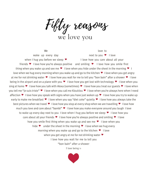 50 REASONS We Love You 50 Reasons I Love You 50th Wedding Anniversary Happy  50th Birthday Gift for Dad Gift for Mom Fifty Boyfriend 