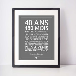 40th Birthday Gift in FRENCH; Downloadable; Personalized Birthday; Custom Birthday Present; Milestone; Digital Print; 40 Years