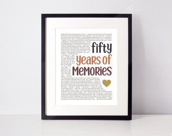 50 years of Memories with you; 50th Gift for Husband; Dad; Brother; Uncle; Partner; Man; Someone who has everything;  Fifty Reasons; Things