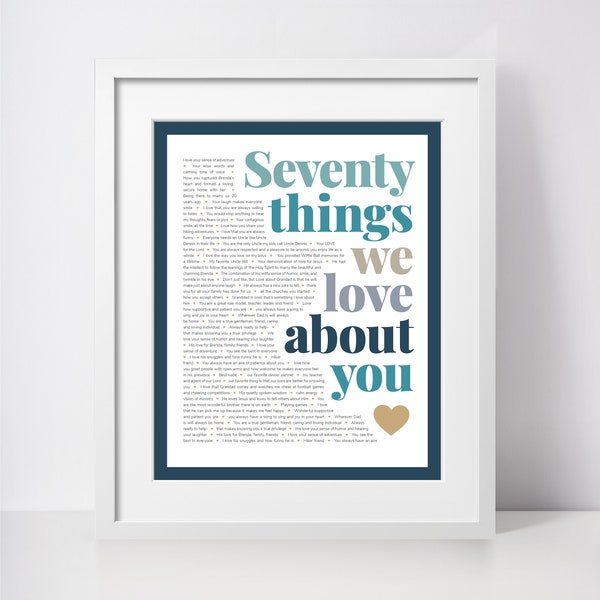 70 THINGS We Love About You; Gift for Nana; Gift for Grandmother; Mum's 70th Birthday; Gift for Mum; 70th birthday gift for her; Digital