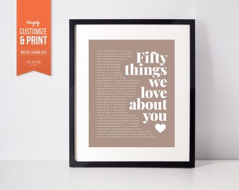 50 REASONS We Love You; 50th Gift for husband; 50 Reasons; Personalized Birthday Gift; 50th Birthday Gift for him; 50th Birthday Gifts