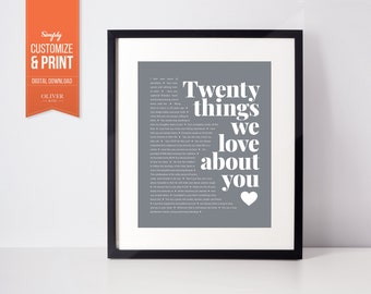 20 REASONS We Love You; 20th birthday gifts for woman; Personalized Birthday Gift; Gift for Sister; Gift for Mom; Gift for Wife; 20th gift