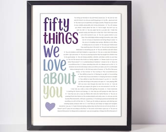 50 THINGS We Love About You; 50th birthday gift for her; Sister 50th; Wife's 50th Birthday; 50th Birthday; Mom's 50 Birthday; Gift for woman