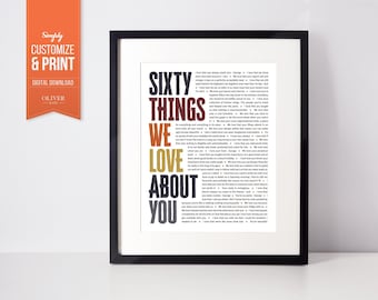 60 REASONS We Love You; 60th birthday gifts for woman; Personalized Birthday Gift; Gift for Sister; Gift for Mom; Gift for Wife; 60th gift