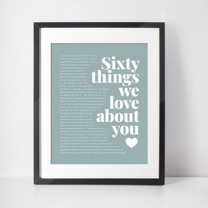 60 RAISONS pour lesquelles nous vous aimons; Cadeaux du 60e anniversaire pour femme; Cadeau d’anniversaire personnalisé; Cadeau pour sœur; Cadeau pour maman; Cadeau pour femme; 60e cadeau