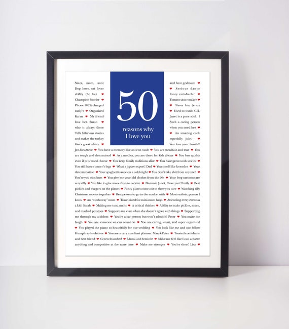 50 REASONS We Love You 50 Reasons I Love You 50 Reasons Personalized  Birthday Gift Gift for Dad Gift for Mom Digital Print 